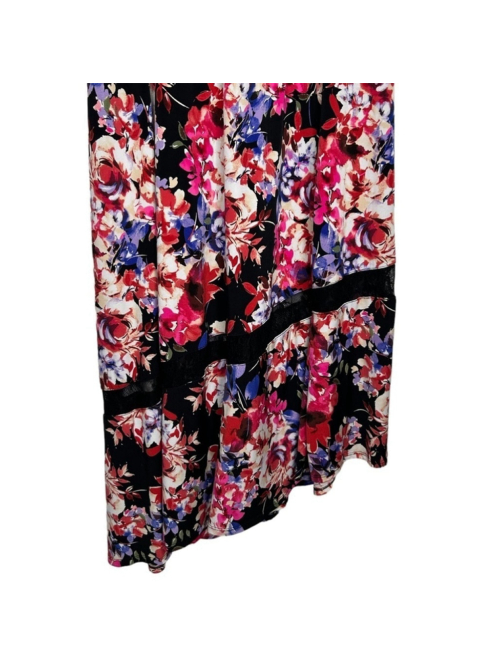 Torrid Midi Studio Knit Fit & Flare Black Floral Asymmetrical Dress Size 1X - Picture 11 of 14